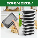 50 Pack (100-Piece) 32 oz Meal Prep Containers Reusable with Easy Open Lids, Sturdy Leakproof Food Safe, Microwave Freezer Dishwasher Safe, To Go Take Out Plastic Food Storage Pans with Lids, Black