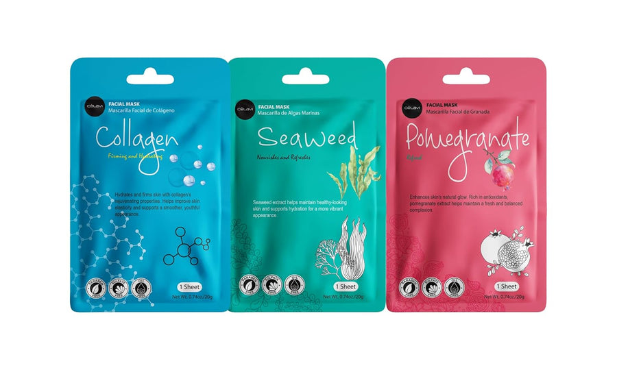 Celavi Essence Facial Sheet Face Mask Variety Set Classic Authentic Korean Moisturizing Skincare (12-Packs)