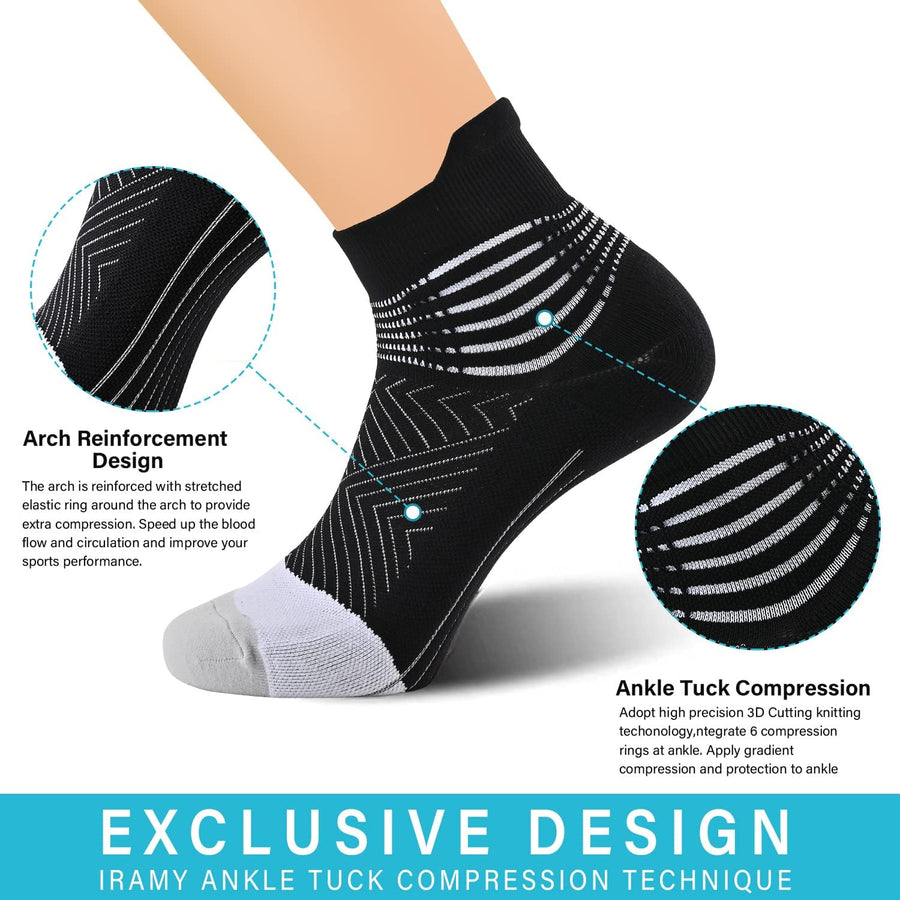 IRAMY Compression Ankle Support Socks Women - Wicking, Cushioned Athletic, Plantar Fasciitis Relief 2/3/6 Pairs