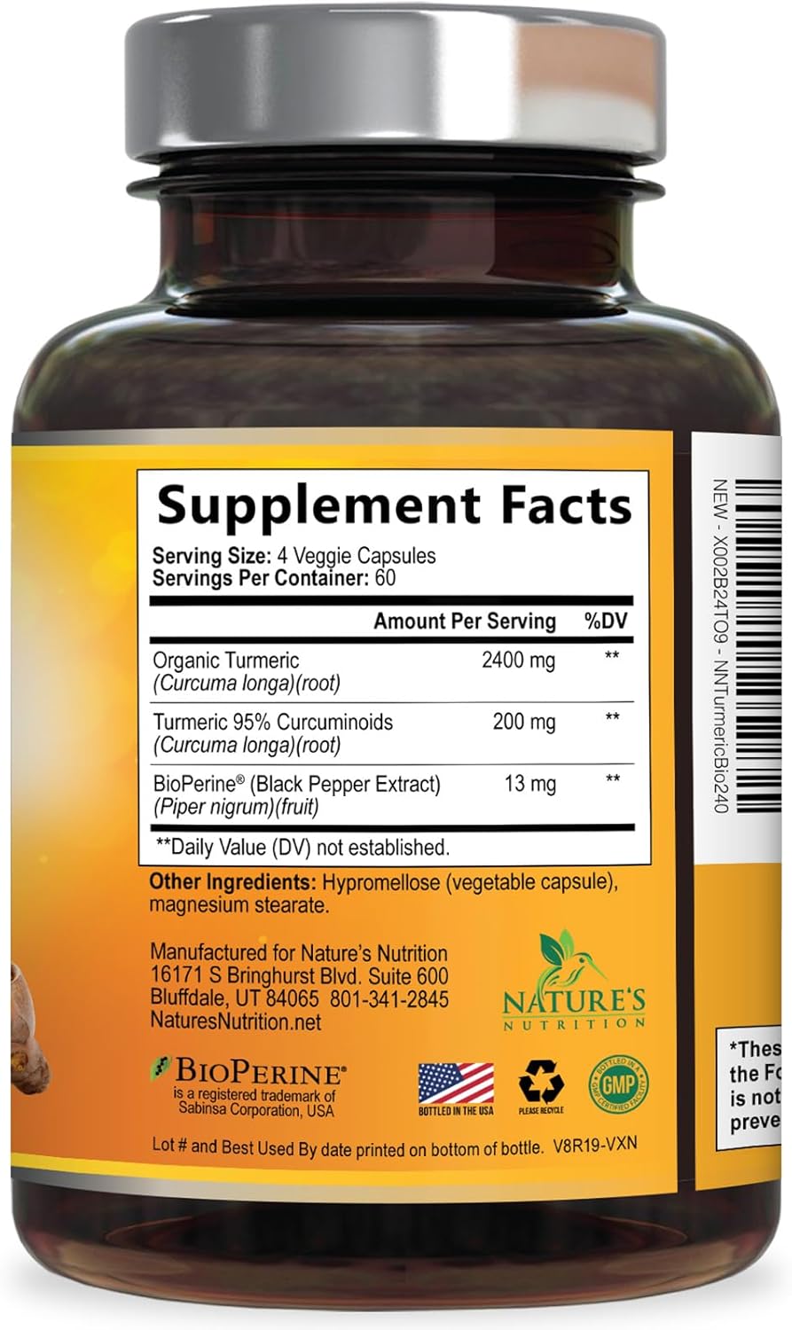 Turmeric Curcumin Supplement - 2400mg Organic Turmeric Per Serving