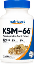 Nutricost KSM-66 Ashwagandha Root Extract 600mg, 60 Veggie Caps - 5% Withanolides - with BioPerine - Full-Spectrum Root Extract