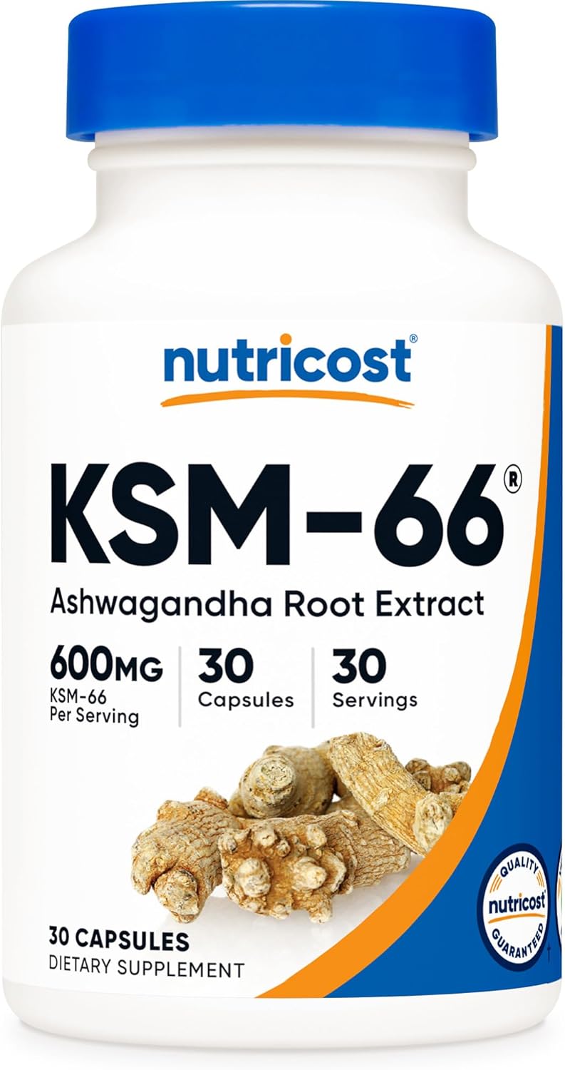 Nutricost KSM-66 Ashwagandha Root Extract 600mg, 60 Veggie Caps - 5% Withanolides - with BioPerine - Full-Spectrum Root Extract