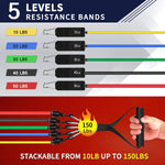 WHATAFIT Resistance Bands Set - 5 Levels, Handles, Straps, Anchor for Home Gym