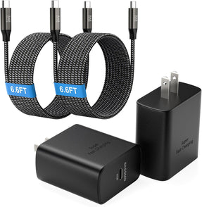 45W Super Fast Charger Type C, [2 Pack] 45 Watt USB-C Charger PD/PPS Wall Charging Block for Samsung Galaxy S25 Ultra/S25+/S25/S24/S23 Ultra/S23+/S22 Ultra/S22+/S20 Ultra, Tab S8(with 2X 6.6ft Cable)