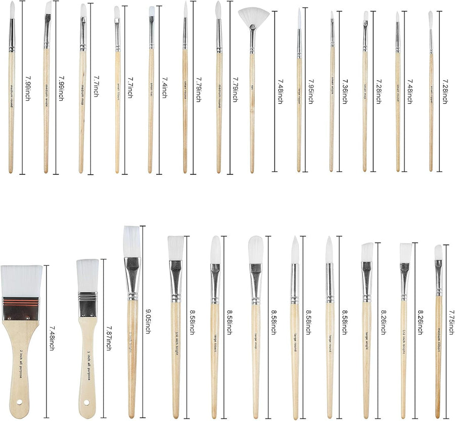 Paint Brushes Set of 24 Pieces Wooden Handles Brushes with Canvas Brush Case, Professional for Oil, Acrylic and Watercolor Painting