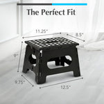 Handy Laundry Folding Step Stool - Sturdy Enough Collapsible Stool to Support Adults and Safe Enough for Kids - Opens Easy with One Flip - Great for Kitchen, Bathroom or Bedroom (Black - 9 Inch)
