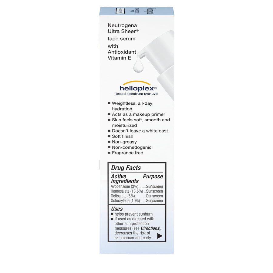 Neutrogena Ultra Sheer Face Sunscreen with Vitamin E & SPF 60, Sunscreen for Face with Broad Spectrum UVA/UVB Protection, Fragrance-Free, Oxybenzone-Free, Water-Resistant (80 minutes), 1.7 Fl Oz