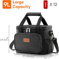 Lifewit Medium Lunch Bag Insulated Lunch Box Soft Cooler Cooling Tote for Adult Men Women, Black 12-Can (9L)