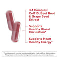 Qunol Blood Pressure Support, 3 in 1 Beets + CoQ10 + Grape Seed Extract, Beet Root Capsules that Supports Healthy Blood Circulation & Heart Healthy Energy, 60 Count (Pack of 1)