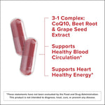 Qunol Blood Pressure Support, 3 in 1 Beets + CoQ10 + Grape Seed Extract, Beet Root Capsules that Supports Healthy Blood Circulation & Heart Healthy Energy, 60 Count (Pack of 1)