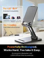 LISEN for iPad Stand Tablet Holder for Desk- Foldable Office Gifts for Men Women Desk Accessories, Home Gadgets Essentials Portable Monitor Stand for iPad a16 Accessories Bed Kindle Fire 4-15.9"