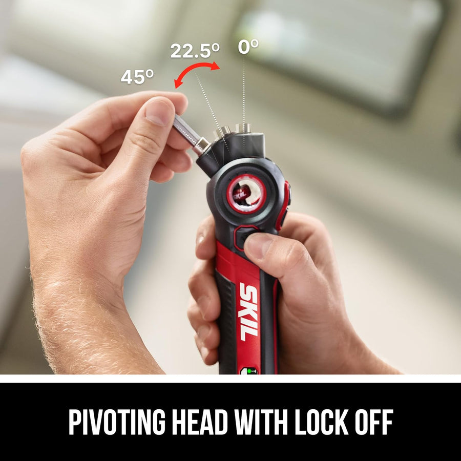 SKIL Twist 2.0 Rechargeable 4V Screwdriver with Pivoting Head, Torque Setting, USB-C Charging Cable, 28 PC Bit Set & Carrying Case- SD5619-02