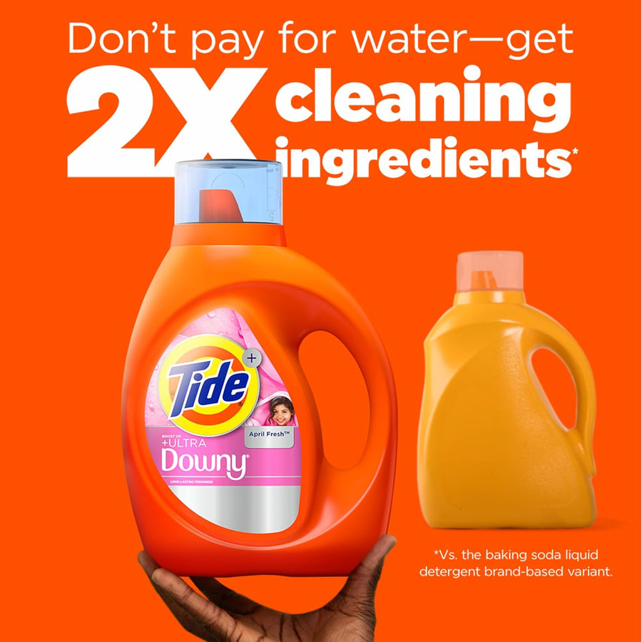 Tide Plus Boost of Ultra Downy Liquid Laundry Detergent, April Fresh Scent, 132 fl oz, 94 Loads, Laundry Detergent Liquid with Long-Lasting Freshness