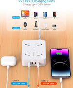 Surge Protector Power Strip - HANYCONY 8 Outlets 4 USB (2 USB C) Charging Ports, Multi Plug Outlet Extender, 5Ft Braided Extension Cord, Flat Plug Wall Mount Desk Charging Station for Home Office ETL