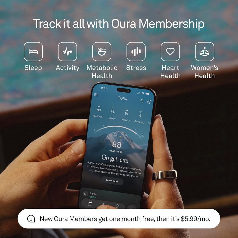 Oura Ring 4 - Silver - Size 9 - Sleep, Activity, Women’s Health, AI Advisor, Up to 8 Days of Battery Life, Size Before You Buy, Android & iOS Compatible