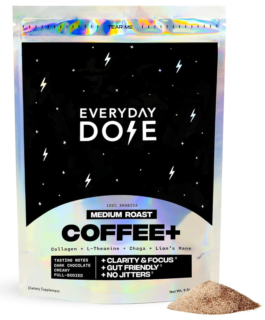 Everyday Dose Premium Adaptogenic Mushroom Coffee with Grass-Fed Collagen, Chaga, Lions Mane & L-Theanine for Better Focus, Energy, Digestion, Skin, and Immunity 30 Servings