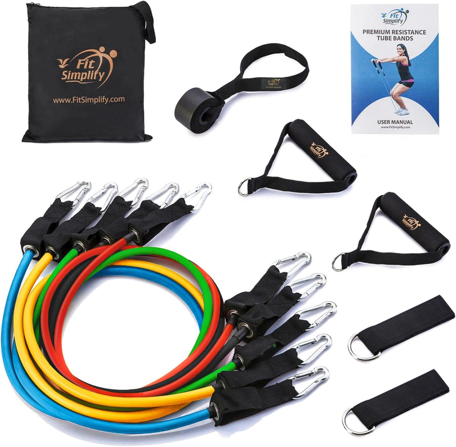 Fit Simplify Resistance Tube Bands - 12 Piece Home Gym Set with Instruction Booklet