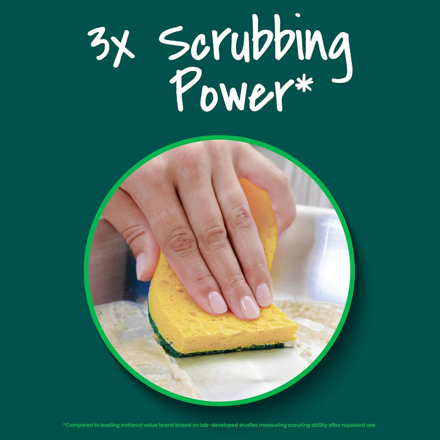 Scotch-Brite Heavy Duty Scrub Sponge, 9 Kitchen Sponges Designed for Tough Messes in the Kitchen that Last 3X Longer*, Best for Cast Iron Skillets and Outdoor Grills, Flexible, Durable, and Strong