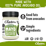 Chosen Foods 100% Avocado Oil-Based Classic Mayonnaise, Gluten & Dairy Free, Low-Carb, Keto Diet Friendly, Mayo for Sandwiches, Dressings and Sauces, Made with Cage Free Eggs (12 fl oz)