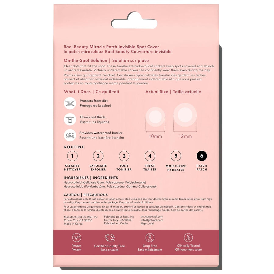 Rael Pimple Patches, Miracle Invisible Spot Cover - Hydrocolloid Acne Pimple Patch, Absorbs Zits & Blemish, Korean Skin Care, 2 Sizes
