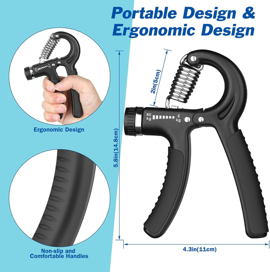 AIXPI Grip Strength Trainer - Adjustable 11-132 lbs Resistance, Forearm Exerciser for Muscle Building & Injury Recovery