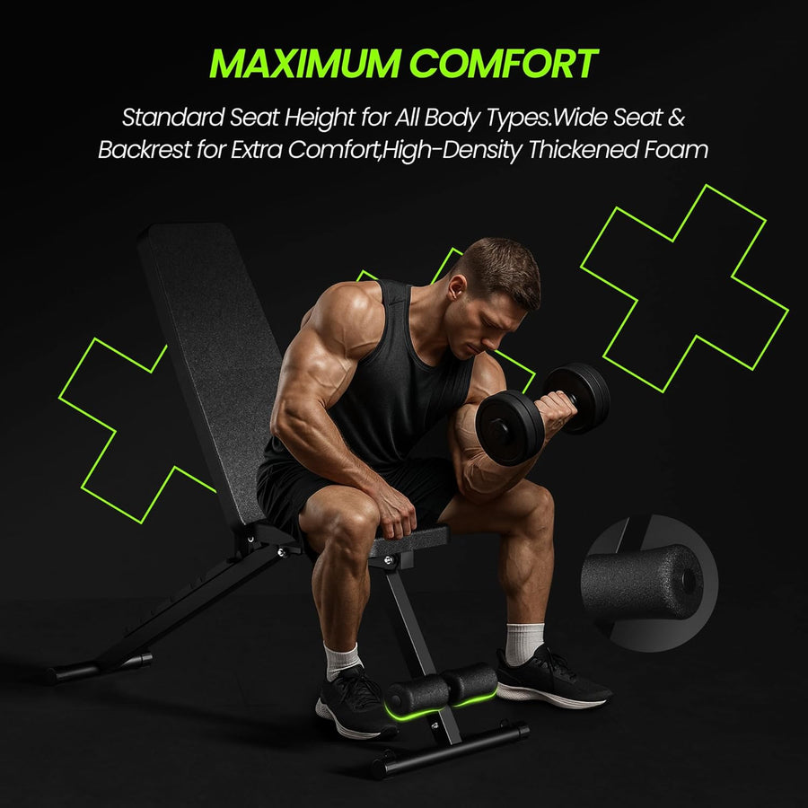 Adjustable Weight Bench for Home Gym, 600LBS Capacity, Foldable Workout Bench