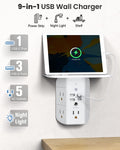Mifaso 3-Sided Multi Plug Power Strip, Wall Extender with Shelf, Night Light & Surge Protector, USB Wall Charger with 5 AC Wide Space Outlets and 3 USB & 1 C Port, White