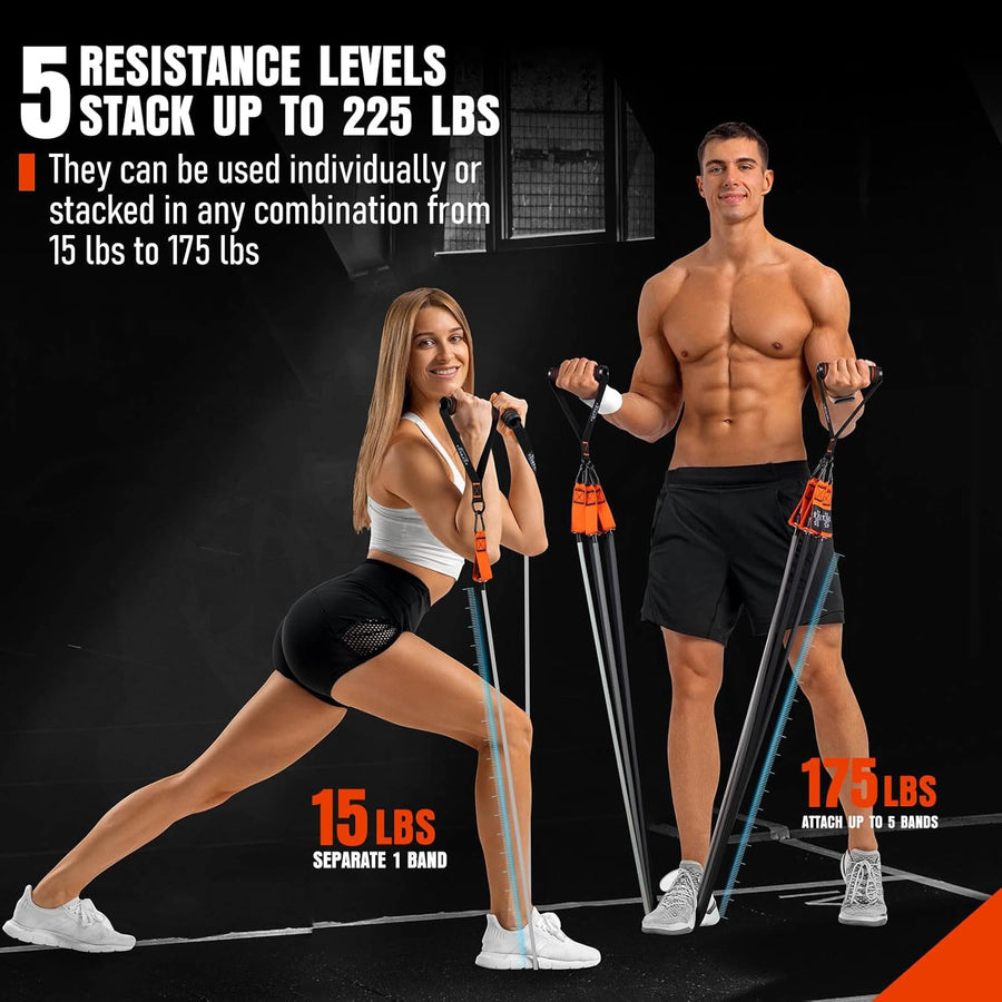 175lb Resistance Bands with Handles, Ankle Straps & Door Anchor for Full-Body Workouts