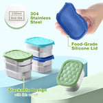 3 Pack Stainless Steel Snack Containers for Kids, 8 oz Easy Open Leak Proof Small Toddler Snack Containers with Silicone Lids, Stackable Metal Lunch Box for Daycare and School (Blue)