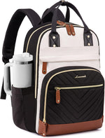 LOVEVOOK Backpack for Women, Fits 15.6 Inch Laptop Bag, School Backpacks, Fashion Travel Work Anti-theft Bag, Business Computer Waterproof College Backpack Purse, Beige-Black-Brown