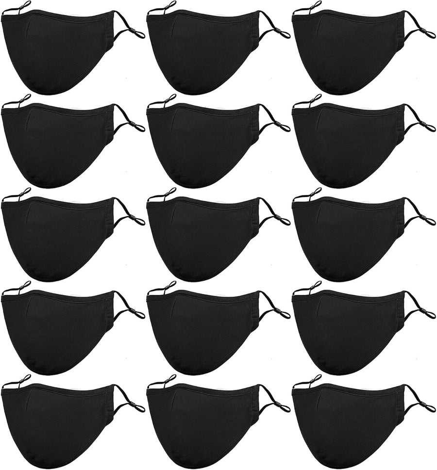 Black Reusable Breathable Cloth Face Mask, Adjustable Washable Face Protection Cover for Men and Women