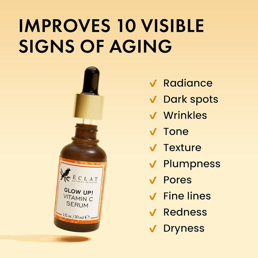 Eclat Skincare Vitamin C Serum - Skin Care for Dark Spots, Vitamin C Serum for Face with Hyaluronic Acid, Ferulic Acid, & Vit E - Anti Aging and Skin Brightening Vit C Formula for Face Care 1 Fl Oz