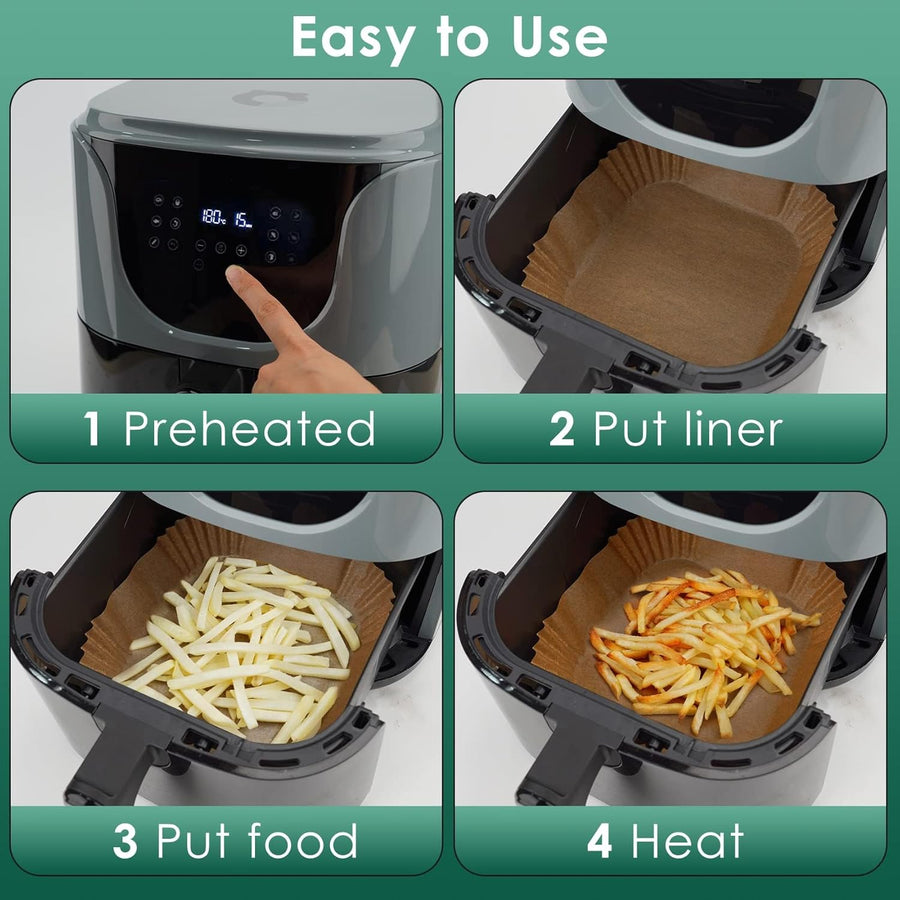 Air Fryer Paper Liners, 125Pcs Parchment Paper, Air Fryer Liners Disposable for Microwave, Non-Stick Air Fryer Liner Square Free of Bleach (8IN)