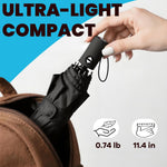 SIEPASA Compact Travel Umbrella - Windproof Auto Open/Close, Small Folding Umbrella for Rain - Lightweight & Durable with Fiberglass Frame, Waterproof Canopy - Fits Backpack, Purse, Suitcase. (Black)