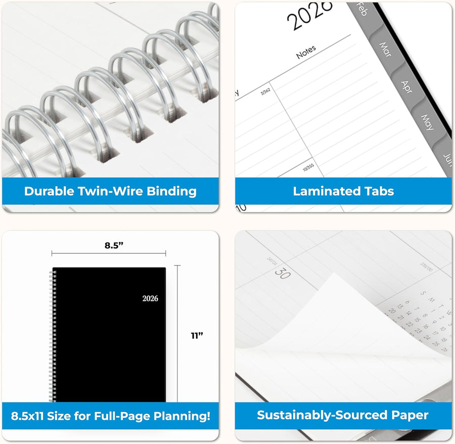 Blue Sky 2026 Weekly and Monthly Planner Calendar, Includes January 2026 - December 2026, 8.5" x 11", Flexible Cover, Wirebound, Laminated Tabs, Storage Pocket, Enterprise