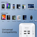 Addtam USB Wall Charger Surge Protector 5 Outlet Extender with 4 USB Charging Ports (1 USB C Outlet) 3 Sided 1800J Power Strip Multi Plug Outlets Wall Adapter Spaced for Home Travel Office ETL Listed
