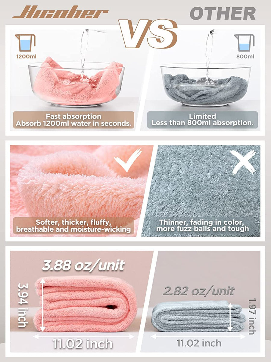 Hicober Microfiber Hair Towels, 3-Pack Drying Wraps for Curly Hair