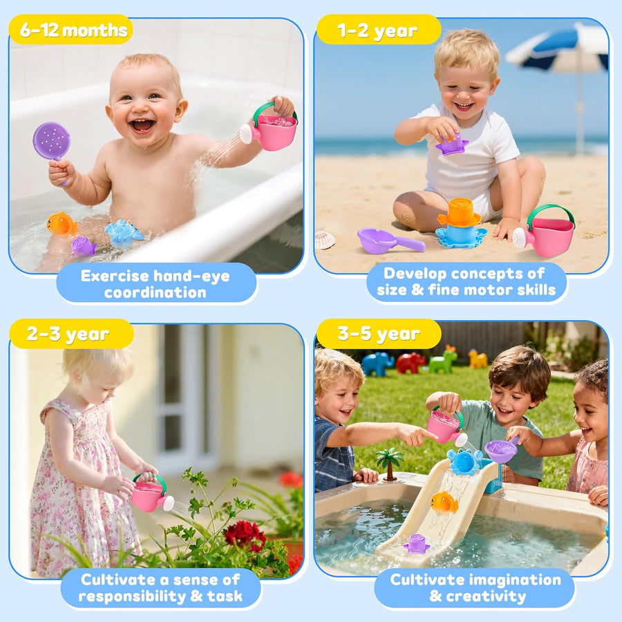 Fajiabao Baby Bath Toys for Kids Ages 1-3 Toddler Bath Toys Mold Free for 2-4 Bathtub Sand Beach Pool Water Toys for 1+ Year Old Girl Gifts 5 PCS (Color Random)