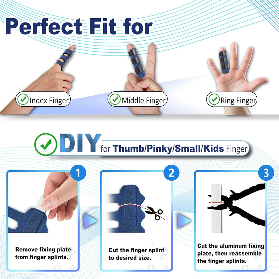 RonJea 4 Pcs Upgraded Trigger Finger Splint: Trigger Finger Brace Support with 3 Adjustable Fixing Belt, Finger Straightener for Middle/Ring/Index/Pinky/Thumb, Fits for Broken/Straightening/Arthritis