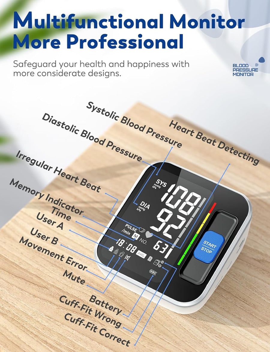 Blood Pressure Monitor Upper Arm, Accurate Cuff 8.7-15.7, Large Backlight Display, 2 Users, 240 Sets Memory, HR Detection