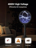YISSVIC Electric Fly Swatter Bug Zapper Racket Dual Modes Mosquito Killer with Purple Mosquito Light Rechargeable for Indoor Home Office Backyard Patio Camping (Black) (Black-1 Pack)