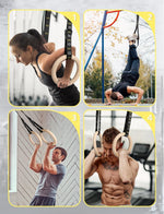 GHB 1.25" Olympic Rings Wooden Gymnastic Rings - Adjustable Straps, Workout Rings for Bodyweight Fitness