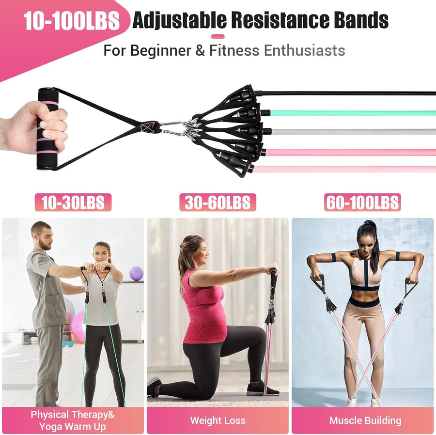 Resistance Bands with Handles for Women - 5 Levels, Yoga, Pilates, Therapy
