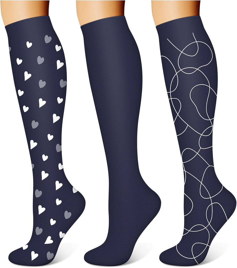 WITHYOU 3 Pairs Compression Socks 15-20 mmHg for Women and Men