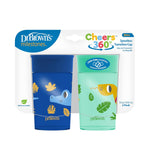 Dr. Brown's Polypropylene (PP) Milestones Cheers 360 Sippy Training Cups for Babies and Toddlers - Blue/Green - 10oz - 2-Pack - 9m+
