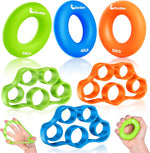Hand Grip Strengthener, Finger Exerciser, 6-Pc Set, Silicone