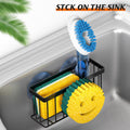 Sponge Holder Smiley Face, Sink Caddy for kitchen Sink, Kitchen Organizer Sponge Holder with 2 PCS Suction Cups/1 PCS Adhesive Strips, Designed for Sponge, Soap, Dish brush, Scrubber-Black