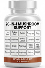 Clean Nutraceuticals Lions Mane 20in1 Mushroom Supplement with Turkey Tail Reishi Cordyceps Chaga Maitake Meshima Poria Cocos Shiitake Oyster Porcini Enoki - 1 Pack