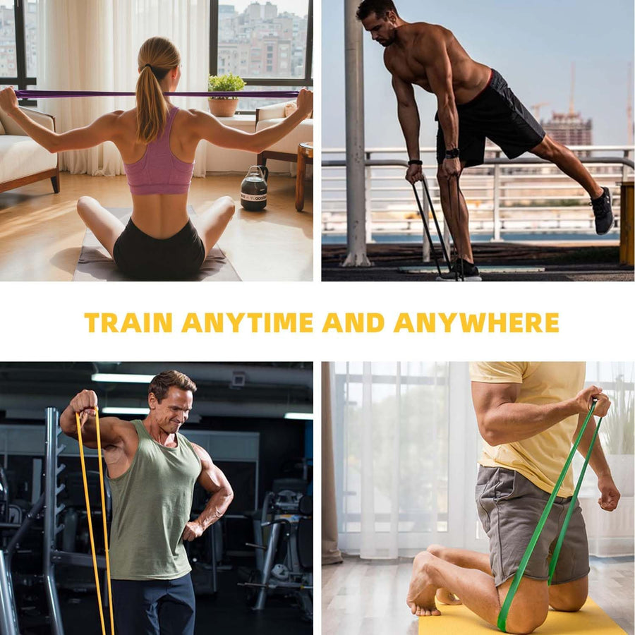 6-Piece Resistance Band Set for Home Workout - Includes Instruction Guide and Carry Bag