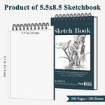 Small Sketchbook 5.5" x 8.5" - 2 Pack Top Spiral Mini Sketch Pad, Small Sketch Book Hard Cover, 100 Sheets Each 68lb/100gsm - Mini Drawing Paper for Kids, Portable Drawing Pad for Beginners & Artists.